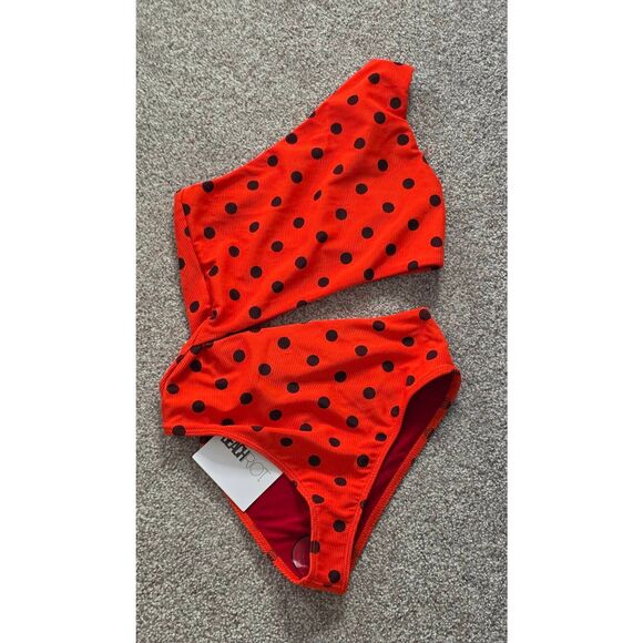 Beach Riot Celine One Piece Polka Dot Red Black Size Extra Small NEW - Picture 2 of 5